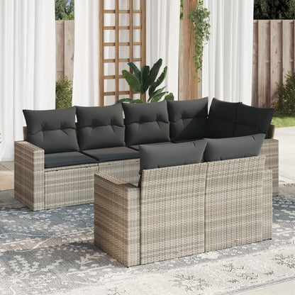 Set Divani da Giardino 7pz con Cuscini grigio chiaro Polyrattan