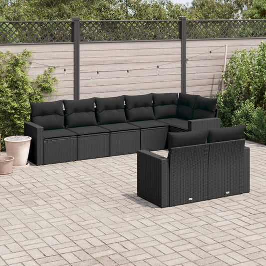 Set Divani da Giardino con Cuscini 8 pz Nero in Polyrattan | homemem39