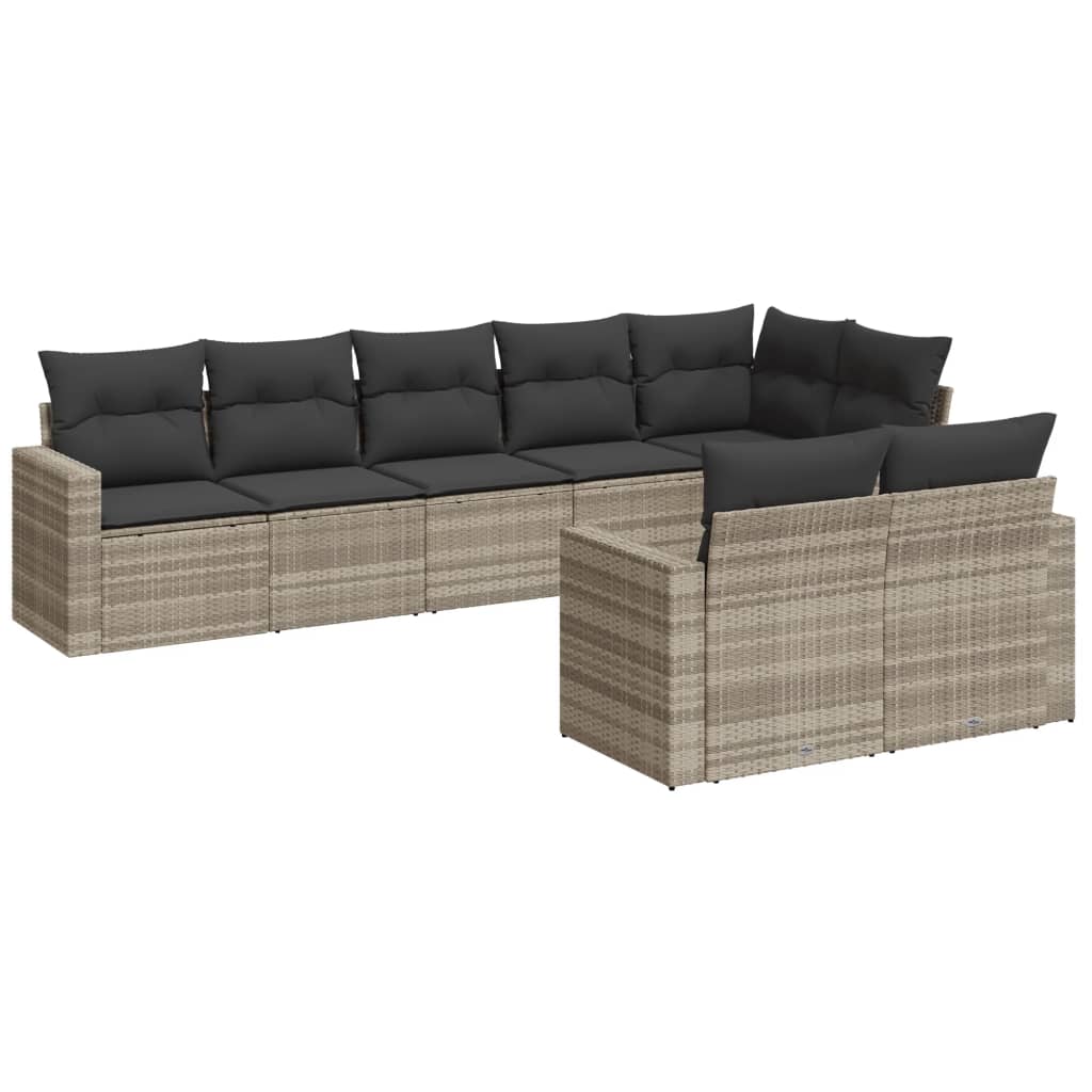 Set Divano da Giardino 8pz con Cuscini Grigio Chiaro Polyrattan