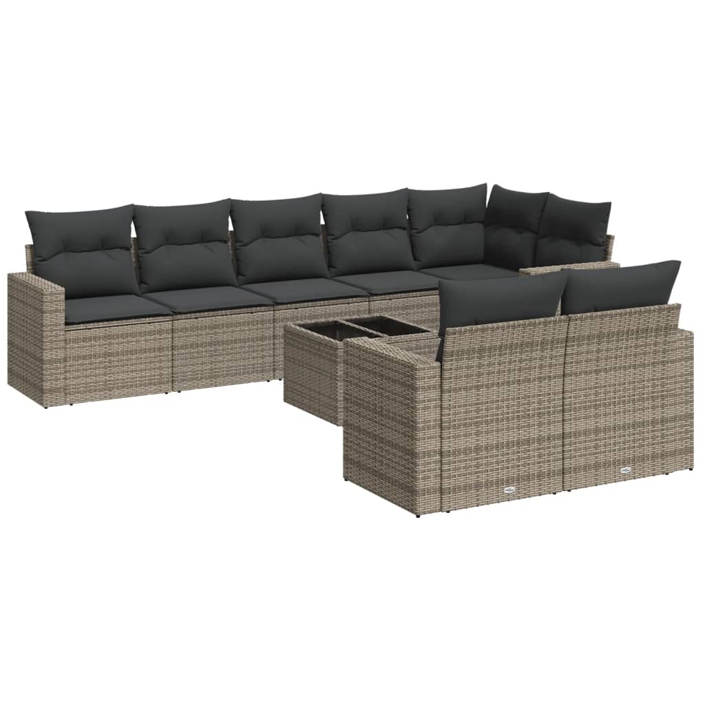 Set Divano da Giardino 9 pz con Cuscini Grigio in Polyrattan | homemem39