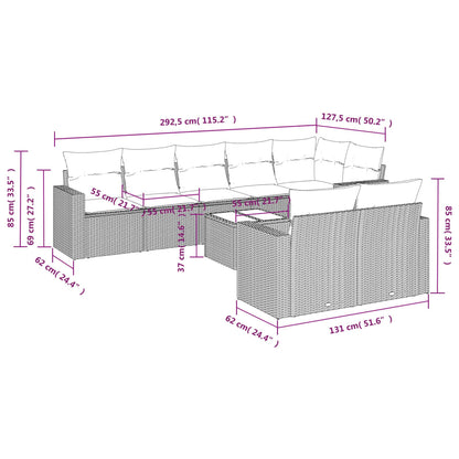 Set Divano da Giardino 9 pz con Cuscini Grigio in Polyrattan | homemem39