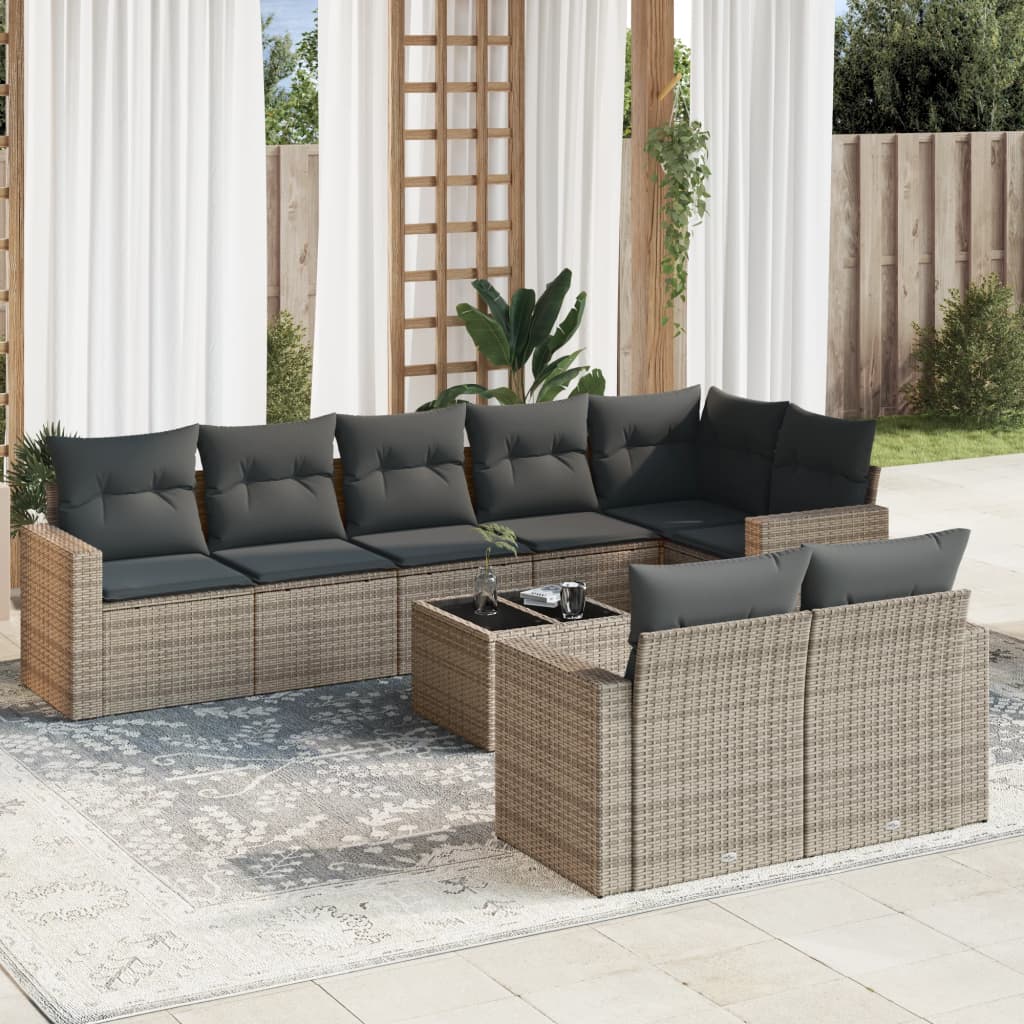 Set Divano da Giardino 9 pz con Cuscini Grigio in Polyrattan | homemem39