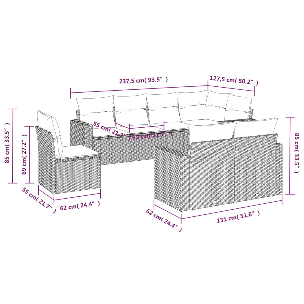 Set Divano da Giardino 8 pz con Cuscini Grigio in Polyrattan | homemem39