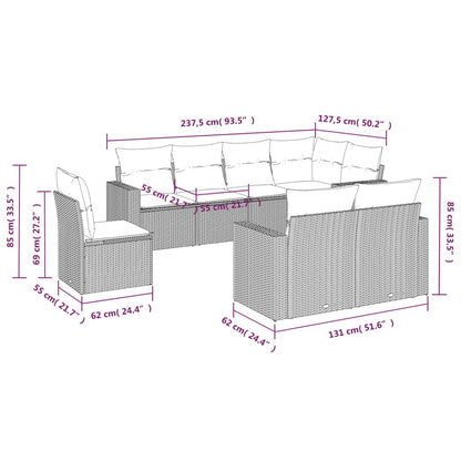 Set Divano da Giardino 8 pz con Cuscini Grigio in Polyrattan | homemem39
