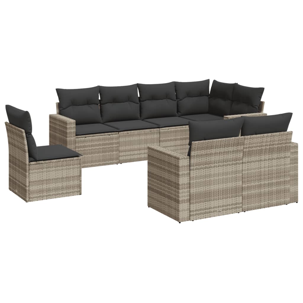 Set Divano da Giardino 8pz con Cuscini Grigio Chiaro Polyrattan