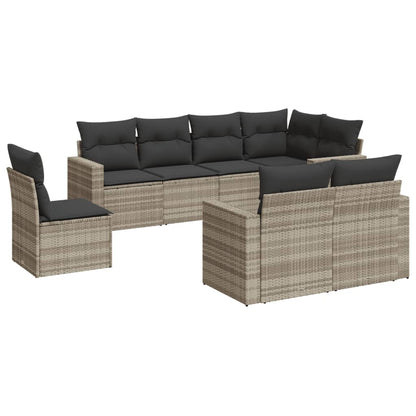 Set Divano da Giardino 8pz con Cuscini Grigio Chiaro Polyrattan