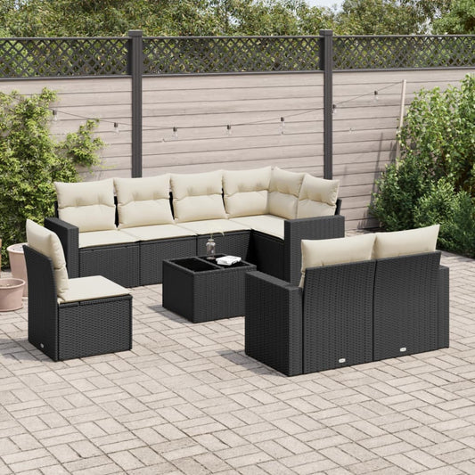 Set Divani da Giardino 9 pz con Cuscini Nero in Polyrattan | homemem39