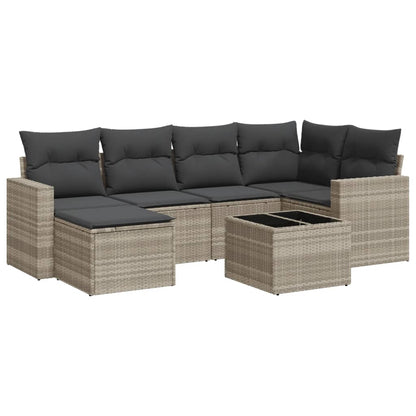 Set Divani da Giardino 7pz con Cuscini grigio chiaro Polyrattan