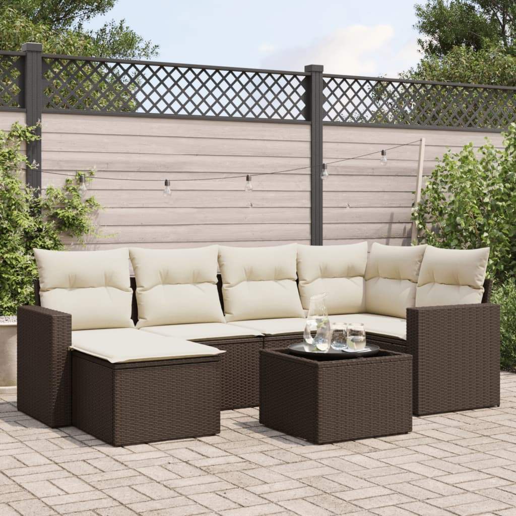 Set Divani da Giardino 7 pz con Cuscini Marrone in Polyrattan - homemem39