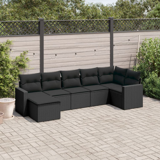 Set Divani da Giardino con Cuscini 7pz Nero Polyrattan | homemem39
