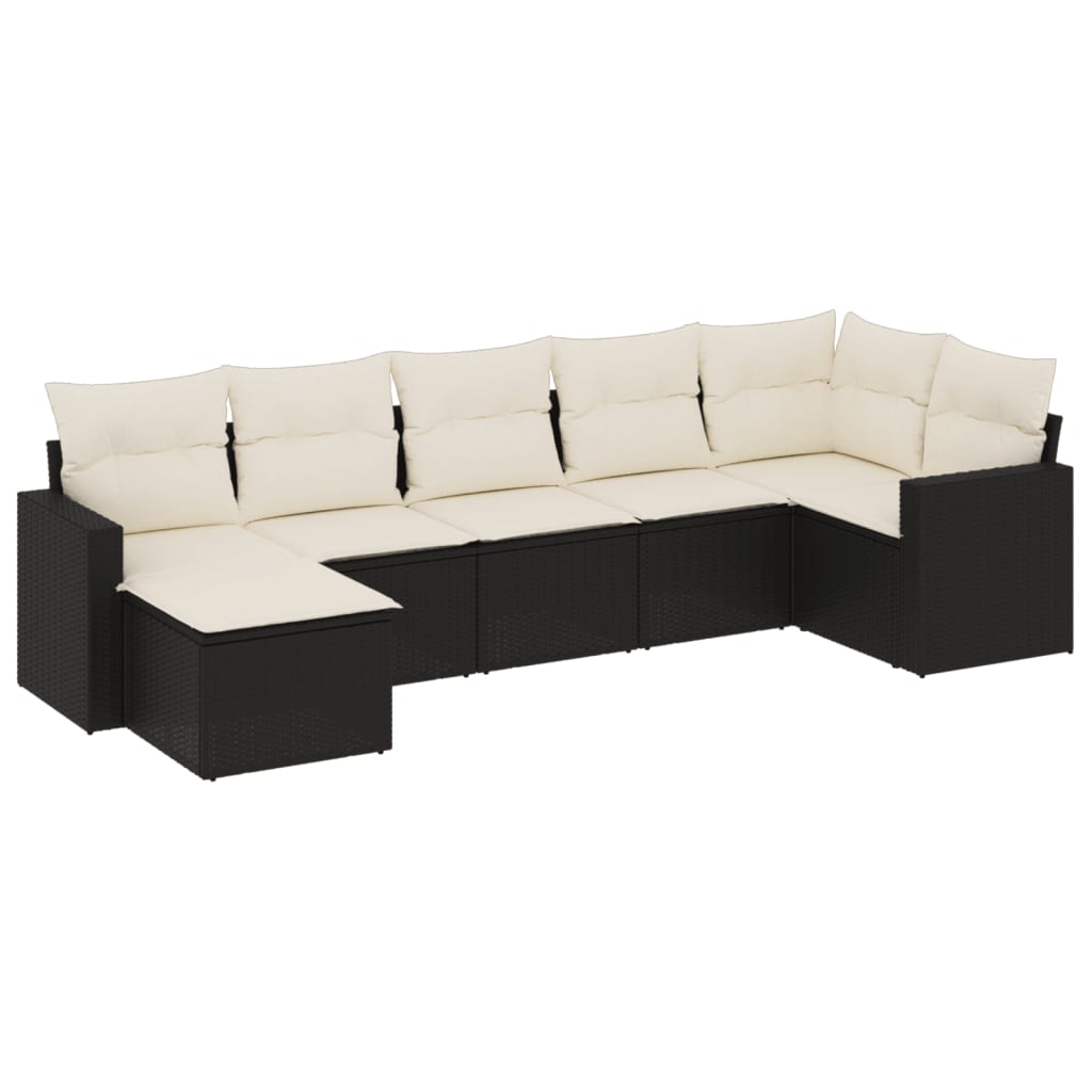 Set Divani da Giardino con Cuscini 7pz Nero Polyrattan