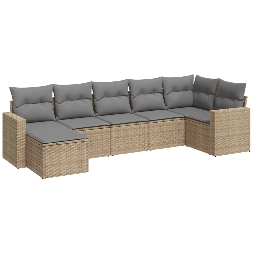 Set Divani da Giardino 7 pz con Cuscini Beige in Polyrattan | homemem39