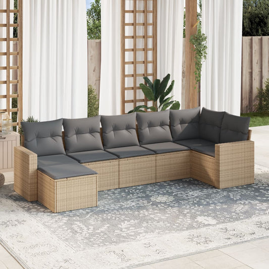Set Divani da Giardino 7 pz con Cuscini Beige in Polyrattan | homemem39