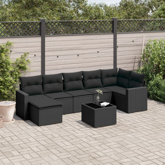 Set Divani da Giardino con Cuscini 8 pz Nero in Polyrattan | homemem39