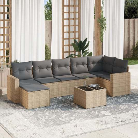 Set Divano da Giardino 8 pz con Cuscini Beige in Polyrattan | homemem39