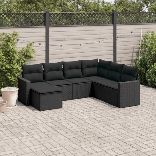 Set Divani da Giardino con Cuscini 7pz Nero Polyrattan | homemem39