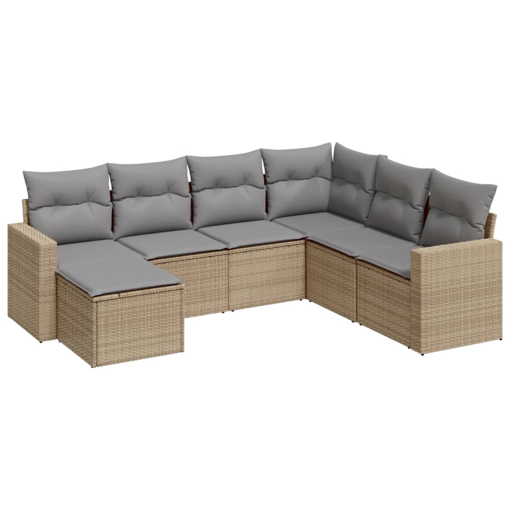 Set Divani da Giardino 7 pz con Cuscini Beige in Polyrattan | homemem39