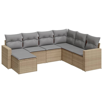 Set Divani da Giardino 7 pz con Cuscini Beige in Polyrattan | homemem39