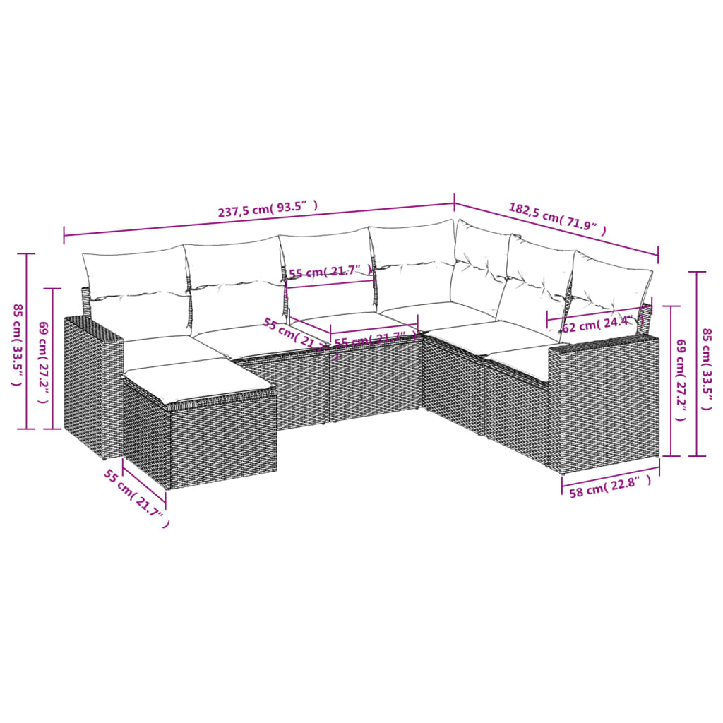 Set Divani da Giardino 7 pz con Cuscini Beige in Polyrattan | homemem39