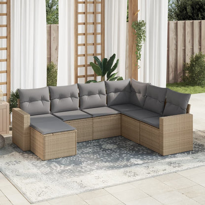 Set Divani da Giardino 7 pz con Cuscini Beige in Polyrattan | homemem39