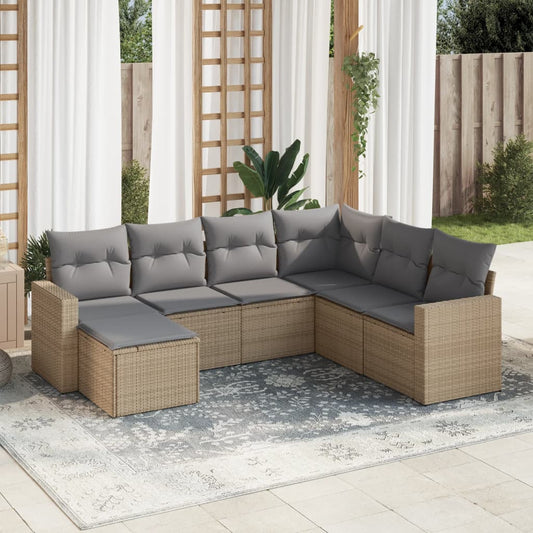 Set Divani da Giardino 7 pz con Cuscini Beige in Polyrattan | homemem39