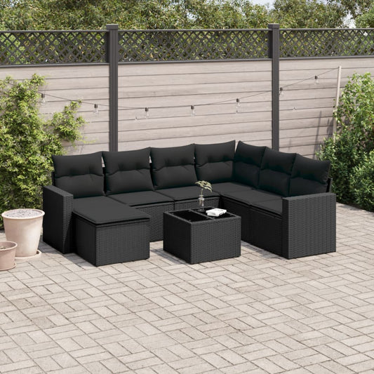 Set Divani da Giardino con Cuscini 8 pz Nero in Polyrattan | homemem39