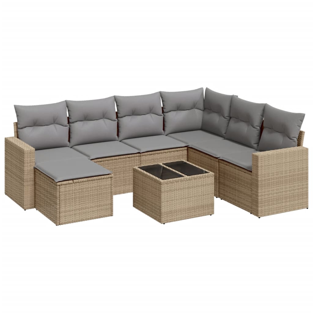 Set Divano da Giardino 8 pz con Cuscini Beige in Polyrattan | homemem39
