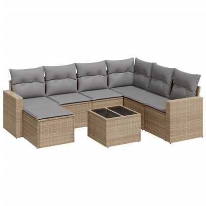 Set Divano da Giardino 8 pz con Cuscini Beige in Polyrattan | homemem39