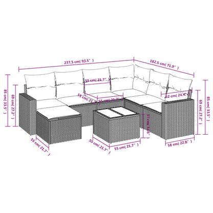 Set Divano da Giardino 8 pz con Cuscini Beige in Polyrattan | homemem39