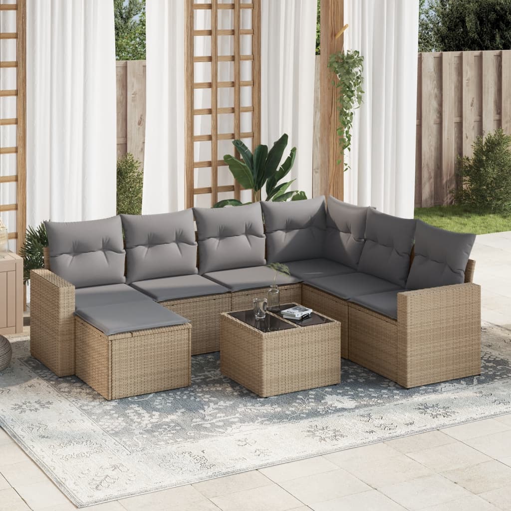 Set Divano da Giardino 8 pz con Cuscini Beige in Polyrattan | homemem39