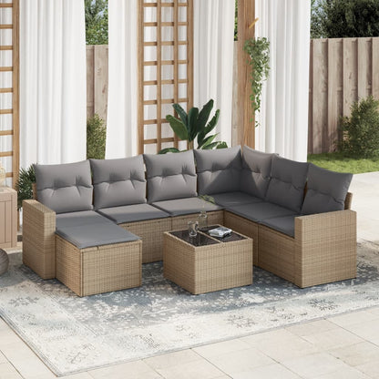 Set Divano da Giardino 8 pz con Cuscini Beige in Polyrattan | homemem39