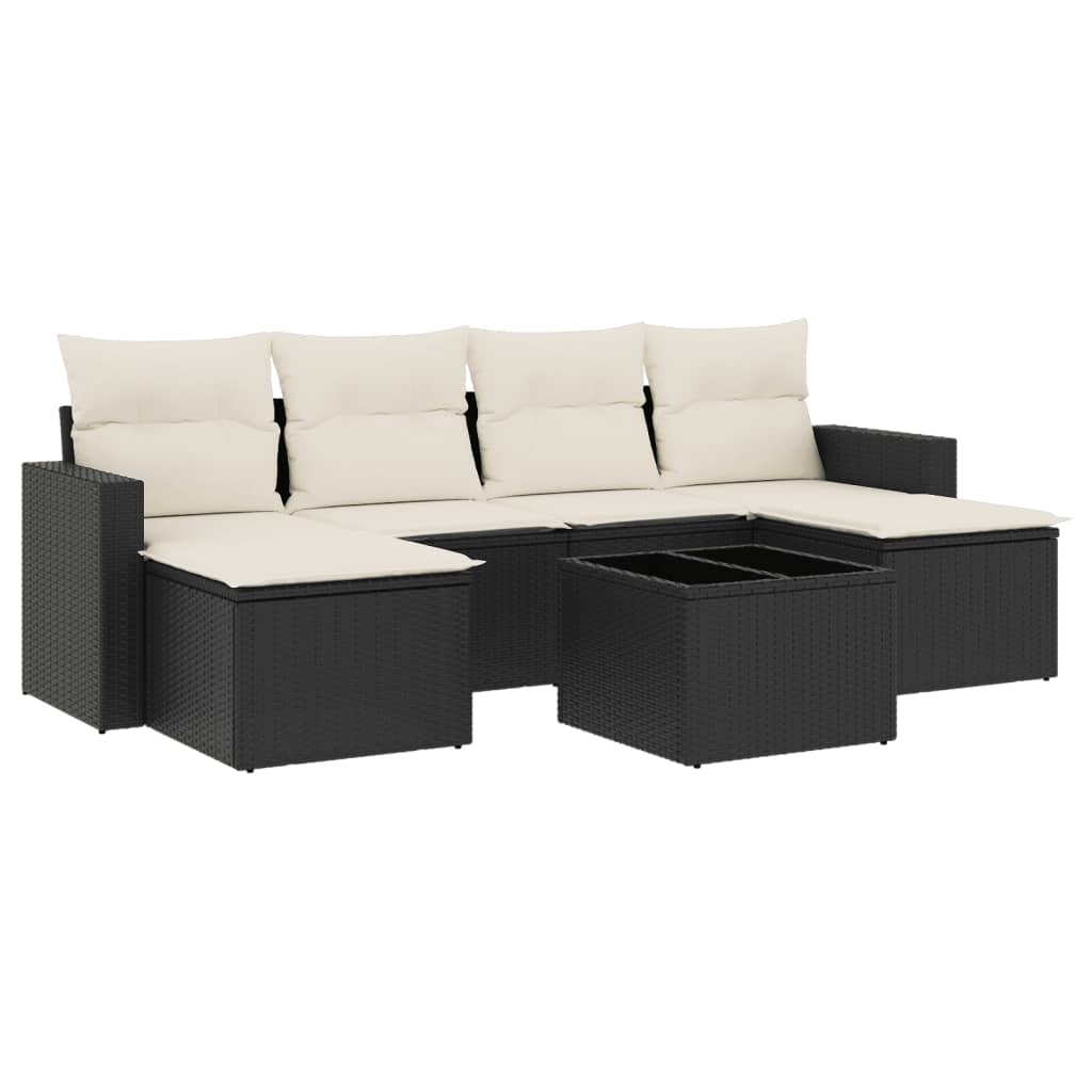 Set Divani da Giardino con Cuscini 7pz Nero Polyrattan