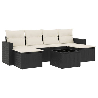 Set Divani da Giardino con Cuscini 7pz Nero Polyrattan