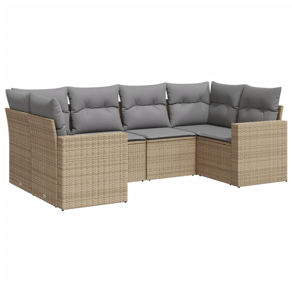 Set Divano da Giardino 6 pz con Cuscini Beige in Polyrattan | homemem39