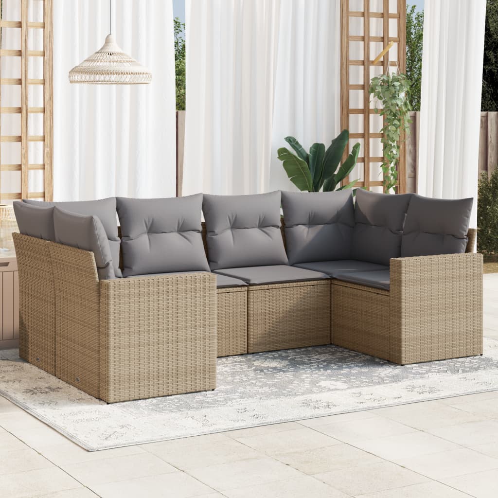 Set Divano da Giardino 6 pz con Cuscini Beige in Polyrattan | homemem39