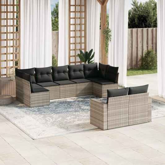 Set Divano da Giardino 9pz con Cuscini Grigio Chiaro Polyrattan - homemem39