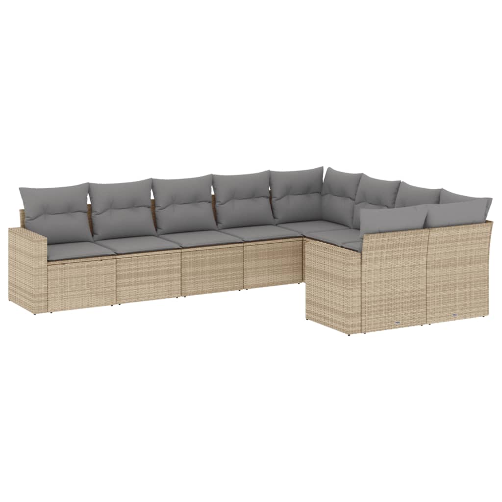 Set Divano da Giardino 9 pz con Cuscini Beige in Polyrattan