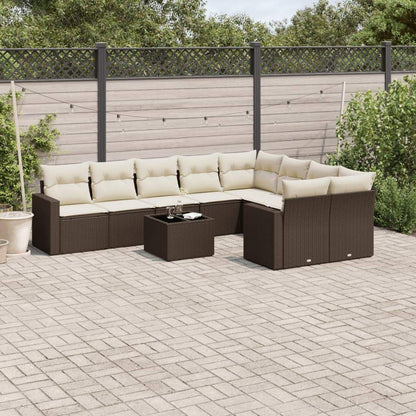 Set Divani da Giardino 10pz con Cuscini in Polyrattan Marrone - homemem39