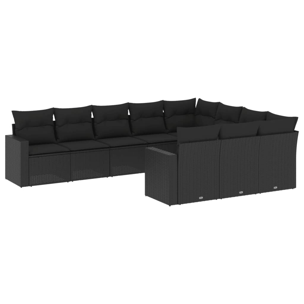 Set Divani da Giardino 10pz con Cuscini in Polyrattan Nero