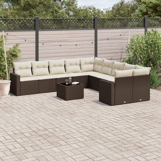 Set Divani da Giardino 11 pz con Cuscini Polyrattan Marrone - homemem39