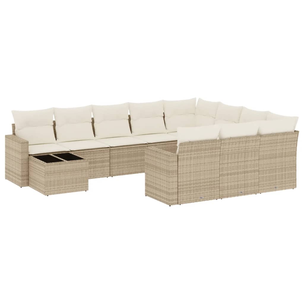Set Divani da Giardino 11 pz con Cuscini Beige in Polyrattan | homemem39