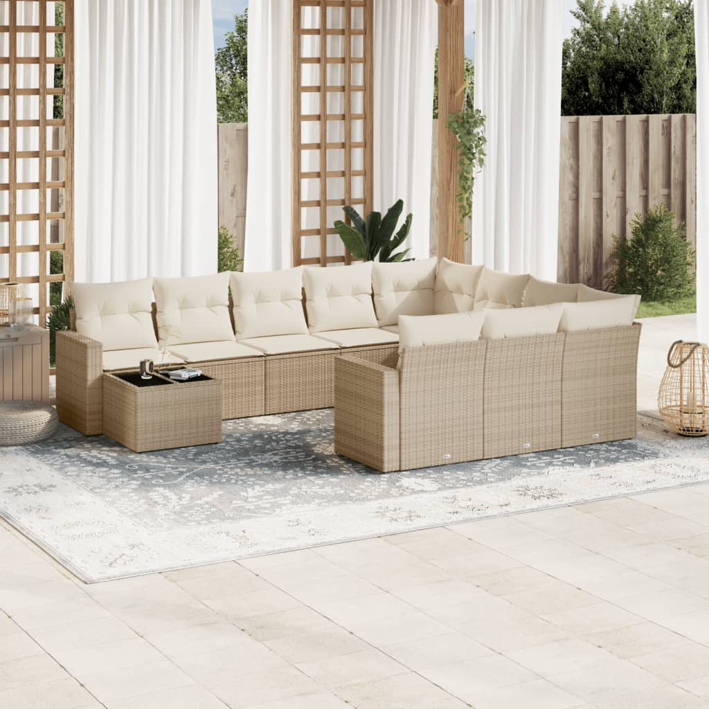 Set Divani da Giardino 11 pz con Cuscini Beige in Polyrattan | homemem39