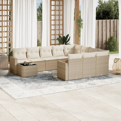 Set Divani da Giardino 11 pz con Cuscini Beige in Polyrattan | homemem39