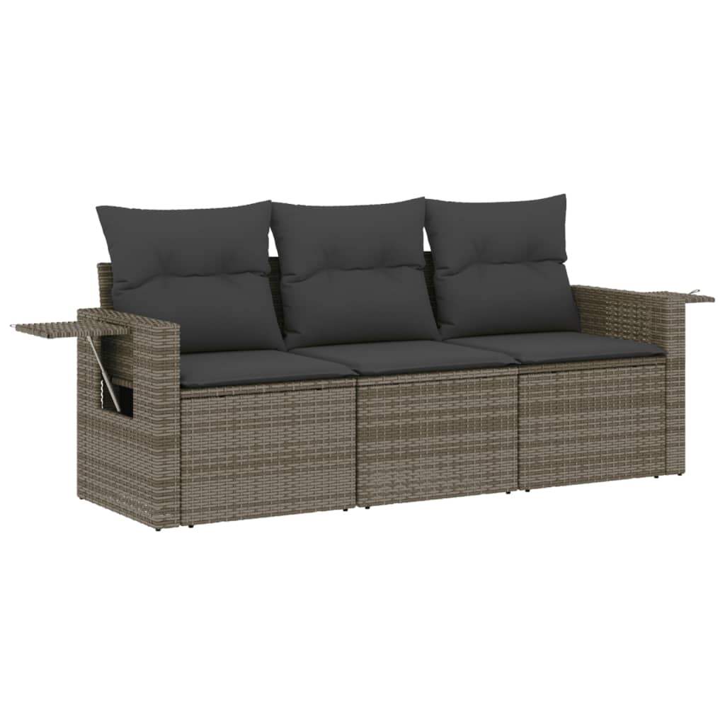 Set Divani da Giardino 3 pz con Cuscini Grigio in Polyrattan - homemem39