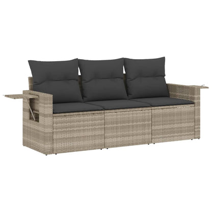 Set Divano da Giardino 3pz con Cuscini Grigio Chiaro Polyrattan