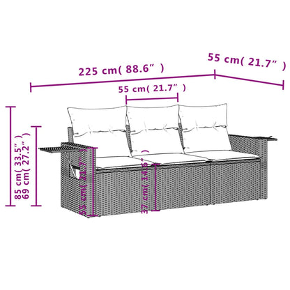 Set Divano da Giardino 3pz con Cuscini Grigio Chiaro Polyrattan