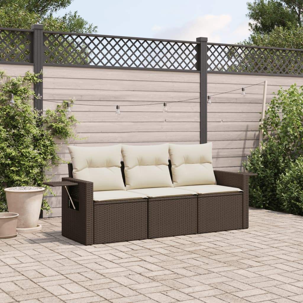 Set Divano da Giardino 3 pz con Cuscini Marrone in Polyrattan - homemem39
