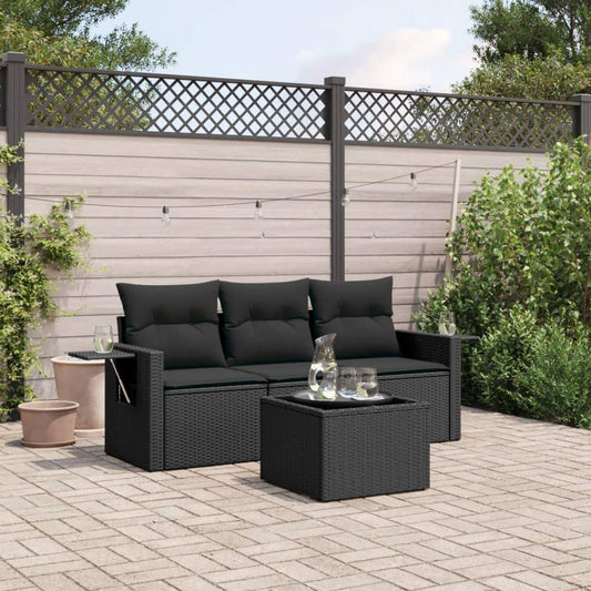 Set Divani da Giardino 4 pz con Cuscini Nero in Polyrattan - homemem39