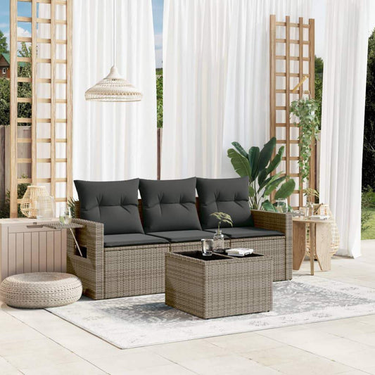 Set Divani da Giardino 4 pz con Cuscini in Polyrattan Grigio - homemem39