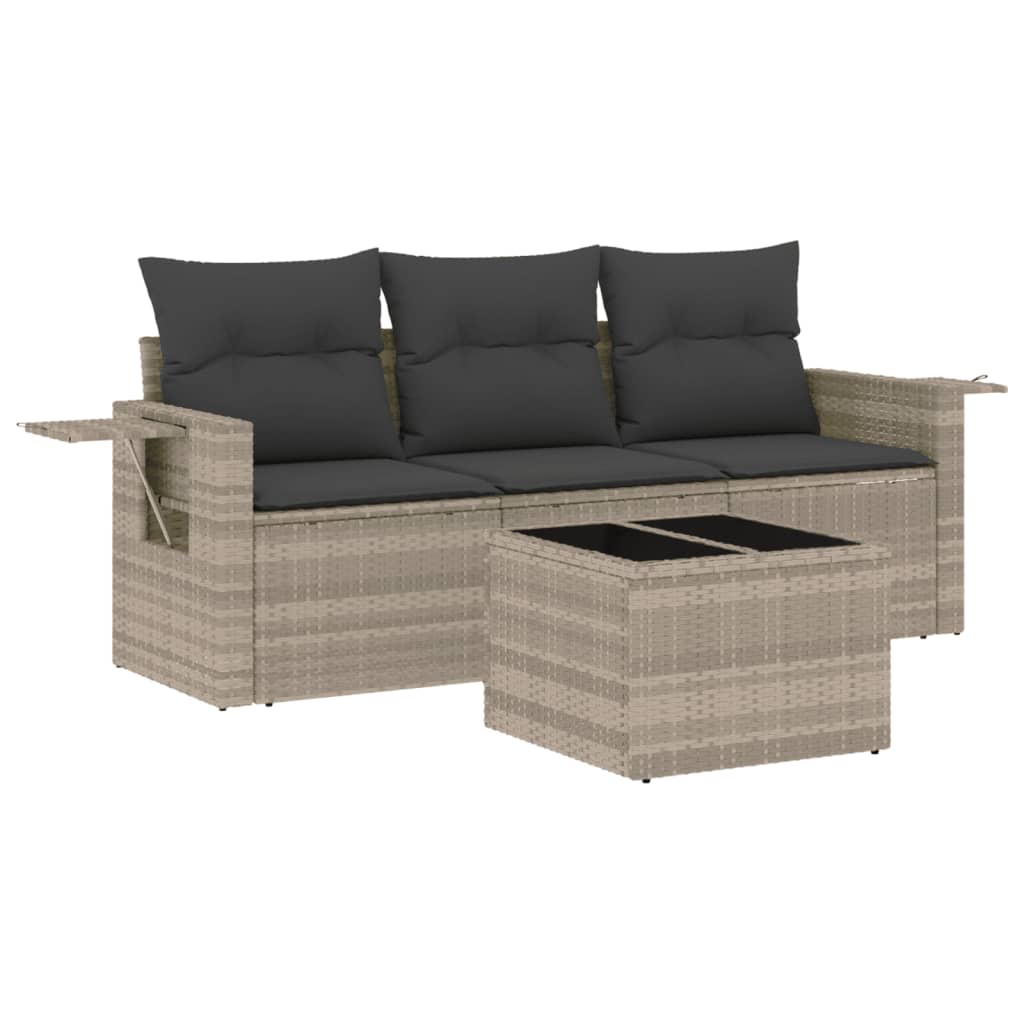 Set Divano da Giardino 4pz con Cuscini Grigio Chiaro Polyrattan